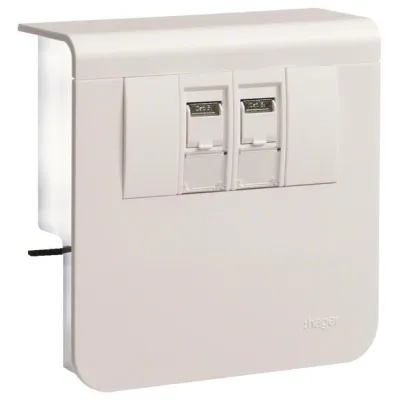 HAGER Geräteeinträger SL200809079016 | Datenanschluss 2x Cat.6A RJ45 | SL 20x80mm | vormontiert | verkehrsweiß