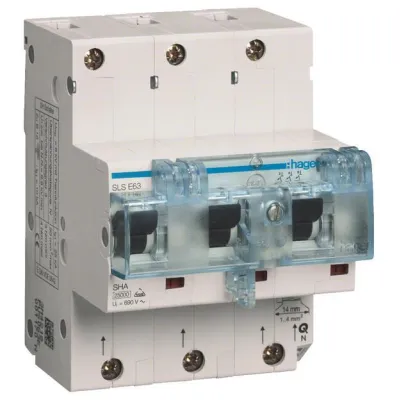 Hager SLS-Schalter HTN363E | 3-polig | 63A | E-Charakteristik | Hutschiene | 230/400V | 25kA | Blau/Grau