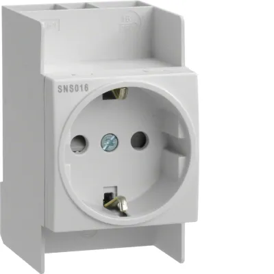 Hager Steckdose SNS016 | 16A 250V Schuko | QuickConnect | Hutschienenmontage | Berührungsschutz | grau