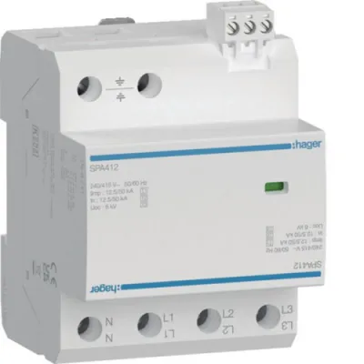 Hager Überspannungsableiter SPA412 | T1+T2+T3 Kombi | 4-polig | 12,5kA | 415V | FM-Kontakt | Hutschiene
