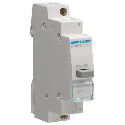 Hager Taster SVN311 | Drucktaster 16A 1 Schließer 230V AC | REG | 1TE | IP20 | Einbautiefe 66mm | grau
