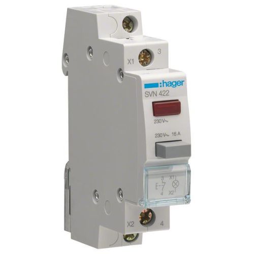 Bild: Hager Taster SVN422 16A 1Ö 230V AC Leuchtm. rot 1PLE Hager Taster SVN422 16A 1Ö 
