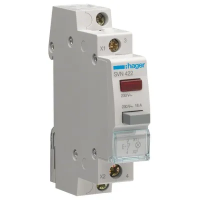 Hager Taster SVN422 | 1 Öffner | 16A | 230V AC | LED-Leuchtmelder | REG | Meldeleuchte | rot