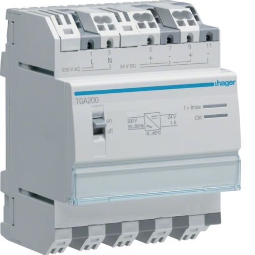 Bild: Hager TGA200 Bus-Spannungsversorgung 24V DC 1A Reiheneinbau (REG), 4 PLE 