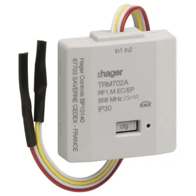 Hager Funk Unterputz Binäreingang TRM702A | KNX-Funk 2-fach | Batterie | LED-Anzeige | bidirektional | IP30
