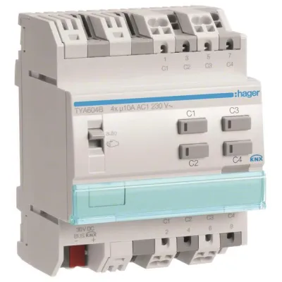 Hager KNX Jalousieaktor TYA604B | REG 4-fach | 10A | 230V | LED-Anzeige | Handbedienung | IP20