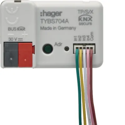 Hager Binäreingang 4-fach TYBS704A | KNX Secure | Unterputz | 4 LED-Ausgänge | Tasterschnittstelle | Temperaturmessung
