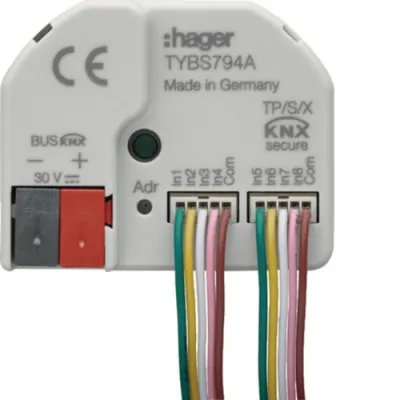 Hager Binäreingang TYBS794A KNX Secure | 4-fach Unterputz | 4 LED Ausgänge | IP30 | ETS | Busankopplung | 5V DC