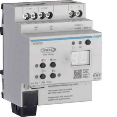 Hager KNX/DALI 2 Gateway TYFS672D | 2-fach | Secure | 230V | REG | LED Steuerung | Farbsteuerung HSV/RGB | IP20