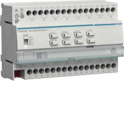 HAGER Schalt-/Jalousieaktor TYMS616D | KNX Secure | 16-fach | 16A | REG | C-Last | mehrphasig | Busankoppler integriert