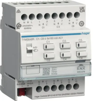 Hager Heizungsaktor KNX Secure TYMS646R | 6-fach | 24/230V | Triac-Ausgänge | für Stellantriebe | REG | Busankoppler