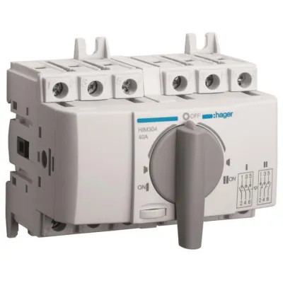 HAGER Lastumschalter HIM304 | 3-polig 40A | IP20 | Hutschiene/Montageplatte | Wendeschalter | verriegelbar | grau