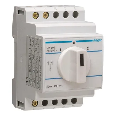 Hager Umschalter SK600 | 1-polig | 20A 400V | Nullstellung | Ausschalter | REG | 3TE | IP20 | 64mm Einbautiefe