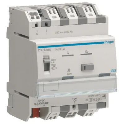 Hager Universal-Dimmaktor KNX TYA661BN | 1-fach | 600W | für LED, ESL, Halogen | REG | 4TE | IP20 | Handbedienung
