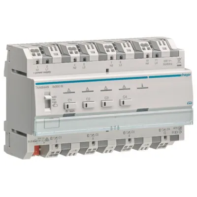 Hager Universal-Dimmaktor 4-fach TXA664AN KNX easy | 4x300W | Schalten & Dimmen | REG | LED/ESL | IP20