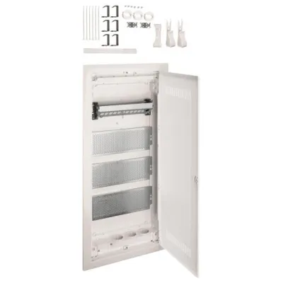 Hager Multimediaverteiler Unterputz VU48WWH | 4-reihig | 4x12 TE | IP30 | DIN-Schiene | Kunststofftür | weiß | RAL 9010