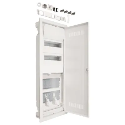 Hager Unterputz Kleinverteiler VU602WWH | Hybrid Volta | 2-reihig 24PLE | mit Steckdose & Kunststofftür | IP30 | weiß