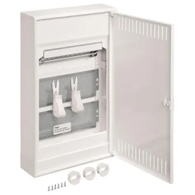 Hager Multimediaverteiler Aufputz VA36NW | 3-reihig | 3x12TE | IP30 | PatchPanel | Montageplatte | DIN-Schiene | weiß
