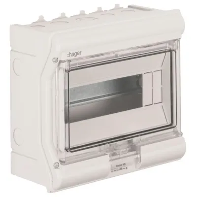 Hager Kleinverteiler VE110PN | Aufputzverteiler 1-reihig 10TE | IP65 | UV-stabil | Polycarbonat | grau