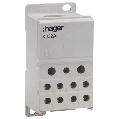Hager Verteilerblock KJ02A 160/250A 1-polig | Hauptleitungsklemme schraubbar | 7 Anschlüsse | berührungssicher | weiß