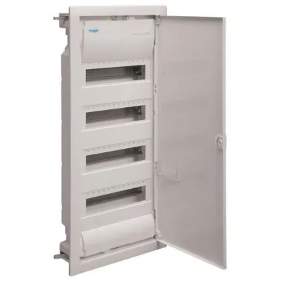 Hager Hohlwandverteiler VH48NC | Kleinverteiler Volta 4x12PLE IP30 | Stahlblechtür | 63A | 400V | Weiß RAL9010