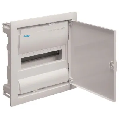 Hager Unterputz Kleinverteiler VU12NC | Volta Serie | 1-reihig 12 Module | IP30 | Tür | Kunststoff | Weiß RAL9010