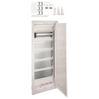 Hager Multimediaverteiler UP VU60NW | Unterputz | 5-reihig | PatchPanel | 3-fach Steckdose | Stahlblechtür | IP30 | weiß