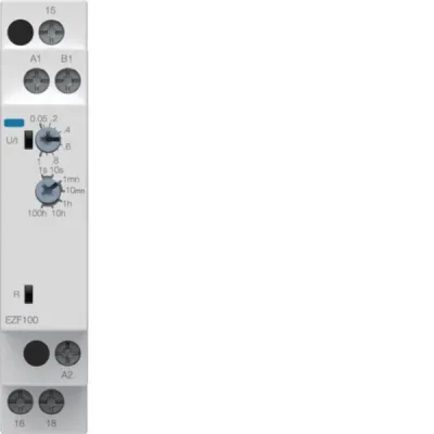Hager Zeitrelais EZF100 | rückfallverzögert mit Steuerkontakt | 24-240V AC/DC | 1 Wechsler | digital | 1000W | 1 TE