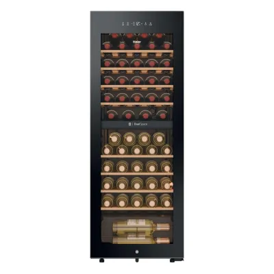 Haier Weinkühlschrank HWS56GDG | 2 Temperaturzonen | 56 Flaschen | Holzregale | Anti-UV-Glas | Touch | LED | Schwarz
