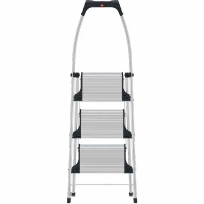 Hailo Klapptritt 3 Stufen | TopLine K100 | Aluminium | rutschfest | Soft-Grip Füße | bis 150 kg | silber