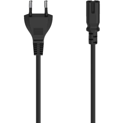 Hama Netzkabel 00200731 | Euro-Stecker 2-polig | Netzanschluss-Kabel 0,75 m | Kupplung Doppelnut | Schwarz