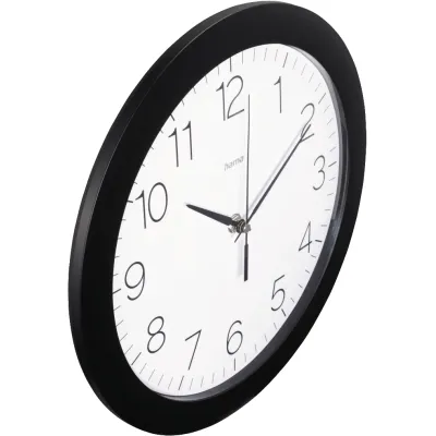 Hama Funkwanduhr Teneriffa 185871 | DCF Funkuhr | Ø 30 cm | analog | extra große Zeitanzeige | Glasabdeckung | schwarz