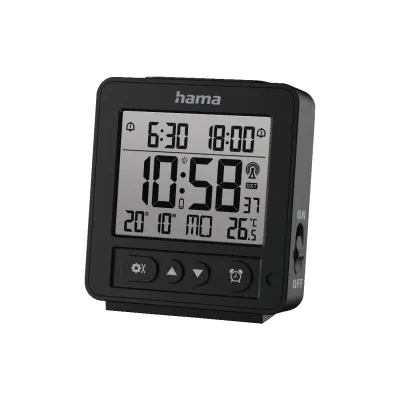 Hama Funkwecker digital Rhodos 185895 | LCD-Anzeige | Funkuhr | Weckfunktion | Temperaturanzeige | Schwarz
