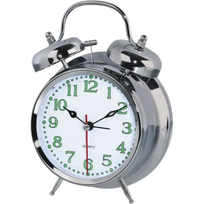 Hama Wecker Nostalgie 186326 | Analog | Retro-Alarmuhr | fluoreszierende Zeiger | silber | 12,5 x 17 cm | Kunststoff