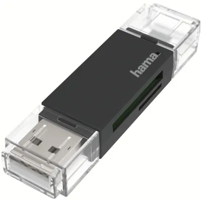 Hama USB-Kartenleser 200130 | OTG USB 2.0 | SD/microSD Kartenleser | USB-A & Micro-USB | Schwarz