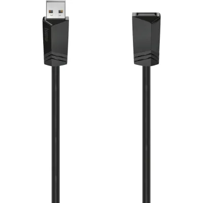 Hama USB-Verlängerungskabel 3m | USB 2.0 | 480 Mbit/s | USB-A Stecker auf Buchse | doppelt geschirmt | Schwarz