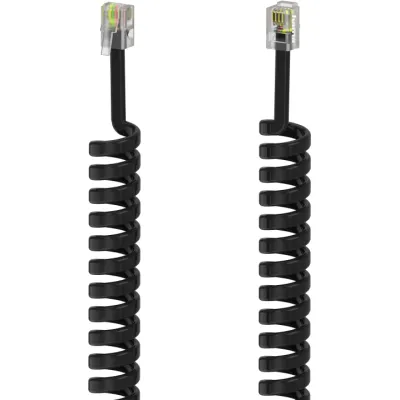 HAMA Hörerkabel 201150 | Telefon Spiralkabel 4P4C RJ10 4-polig | 1,5m Anschlusskabel Schwarz
