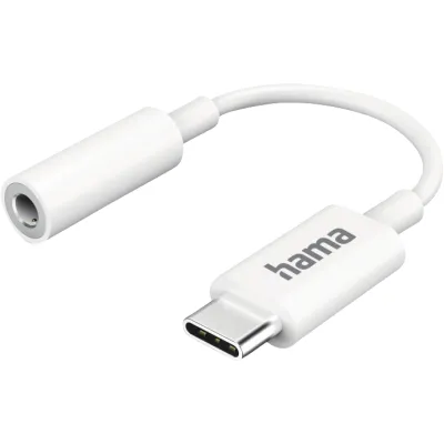 Hama USB-C auf 3,5mm Klinke Adapter 201524 | Aux Adapter für Kopfhörer & Mikrofon | Stereo DAC | Weiß