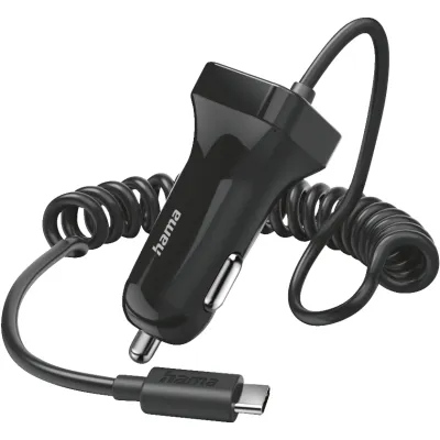 Hama Kfz-Ladegerät 201609 USB-C Auto-Ladegerät 12W | 1m Ladekabel | Kurzschluss- & Überlastschutz | Schwarz