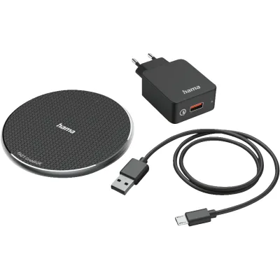 Hama Wireless Charger Set QI-FC10 00201688 | Induktions-Ladegerät 10W | Qi-Standard | Fast Charge | USB-C | Schwarz