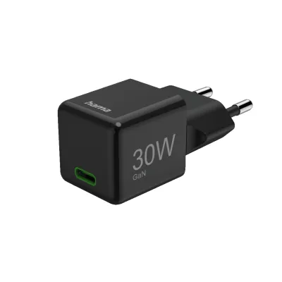 Hama Schnellladegerät 201986 | USB-C Ladegerät 30W GaN | Power Delivery | Quick Charge 3.0 | Super-Mini | Schwarz