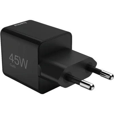 Hama Schnellladegerät 201987 SuperMini-Lader | USB-C Ladegerät 45W | Power Delivery | Quick Charge 3.0 | GaN | Schwarz
