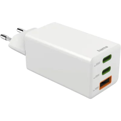 Hama Schnellladegerät 201996 | USB-C Ladegerät 65W GaN | 2x USB-C & 1x USB-A | Power Delivery | Quick Charge 3.0 | Weiß