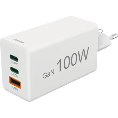 Hama Schnellladegerät 201997 Mini-Lader | GaN Ladegerät | 2x USB-C + USB-A | 100W Power Delivery | Quick Charge 3.0