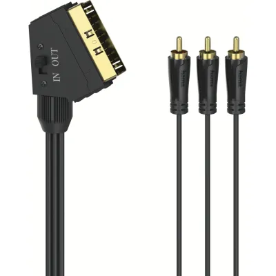 Hama Verbindungskabel 205156 | SCART auf 3x Cinch | 1,5m | Audio Video Kabel | vergoldete Stecker | schwarz