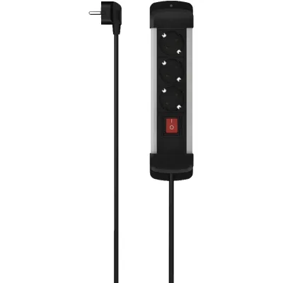 Hama Steckdosenleiste 223102 | 3-fach Mehrfachsteckdose mit Schalter | Wandmontage | 3m Kabel | Aluminium Schwarz