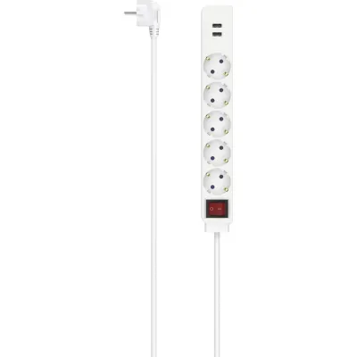 Hama Steckdosenleiste 223183 | 5-fach Mehrfachsteckdose mit Schalter | 2x USB-A | 1,4m Kabel | weiß