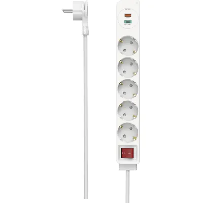 Hama Steckdosenleiste 5-fach 223186 | USB-C & USB-A 18W PD/QC | Schalter | Flachstecker | 1,4m | Weiß