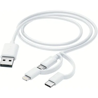 Hama 3in1 Multi-Ladekabel 201535 | USB-A auf USB-C/Micro-USB/Lightning | 1m | Schnellladen | Weiß