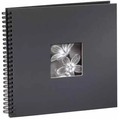 Hama Fotoalbum Fine Art Spiral 94874 | Jumbo Album 36x32 cm | 50 schwarze Seiten | Pergamin | zum Einkleben | grau